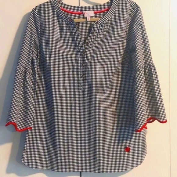 Talbots Flutter sleeve tunic Buffalo check top M Gingham Scalloped hem - Picture 1 of 5